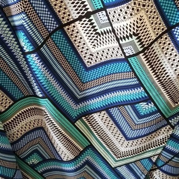 Roaman's Plus Size 24W Dress Geometric Tile Stretch Faux Wrap Pullover Midi Blue - Picture 12 of 12